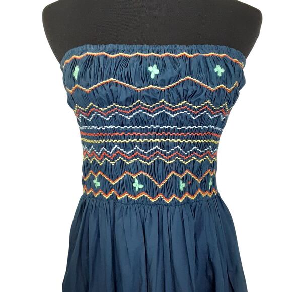 Corey Lynn Calter Queenie Dress Smocked Sleeveless Midi Dress Blue Embroidered L - Picture 4 of 10